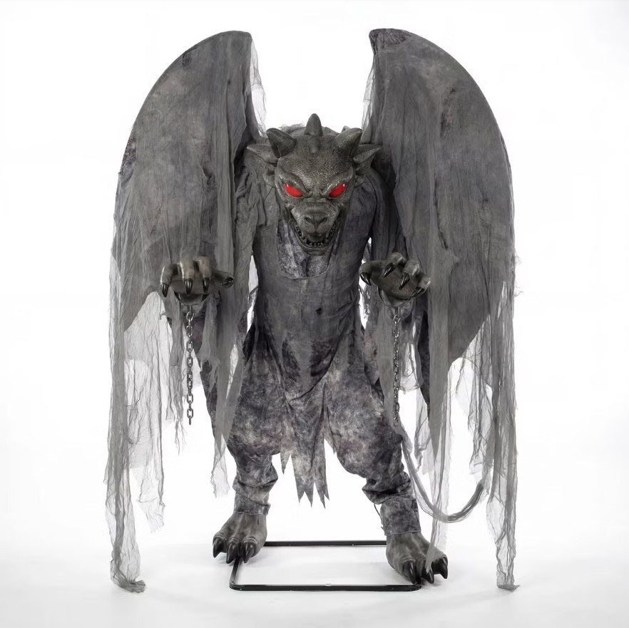 Animated Grim Stone Gargoyle w/ LED Lights & Sound, 2.2M.