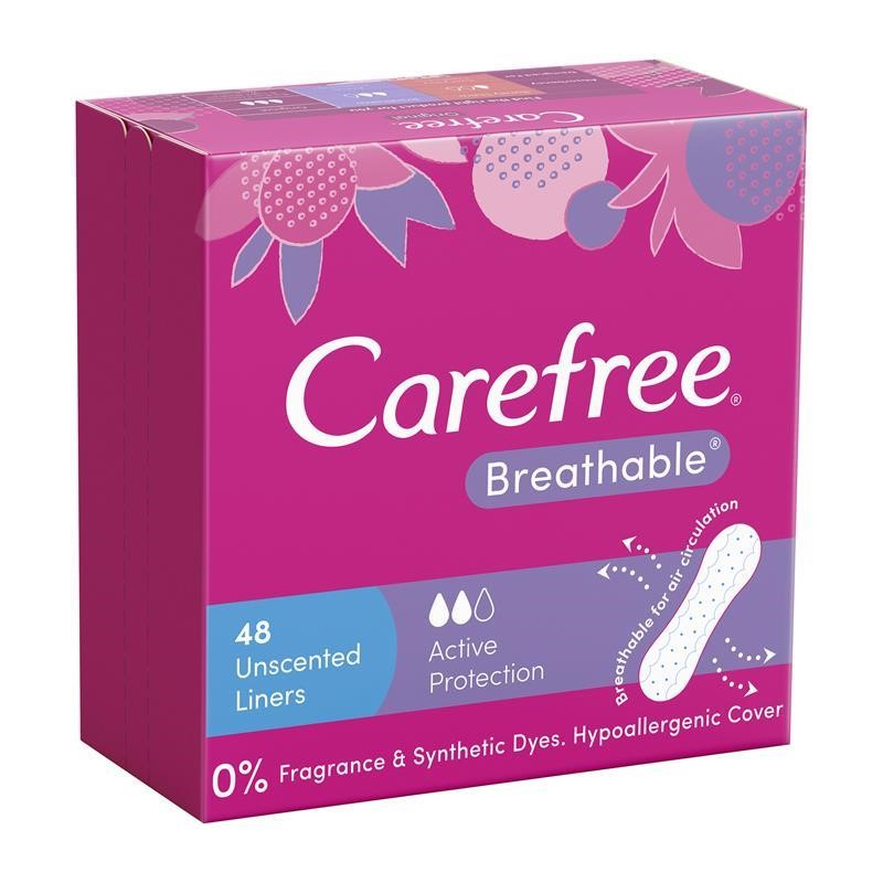 CAREFREE Breathable Liners 144pc (3 Packs x 48pc). N.B: Damaged packaging &