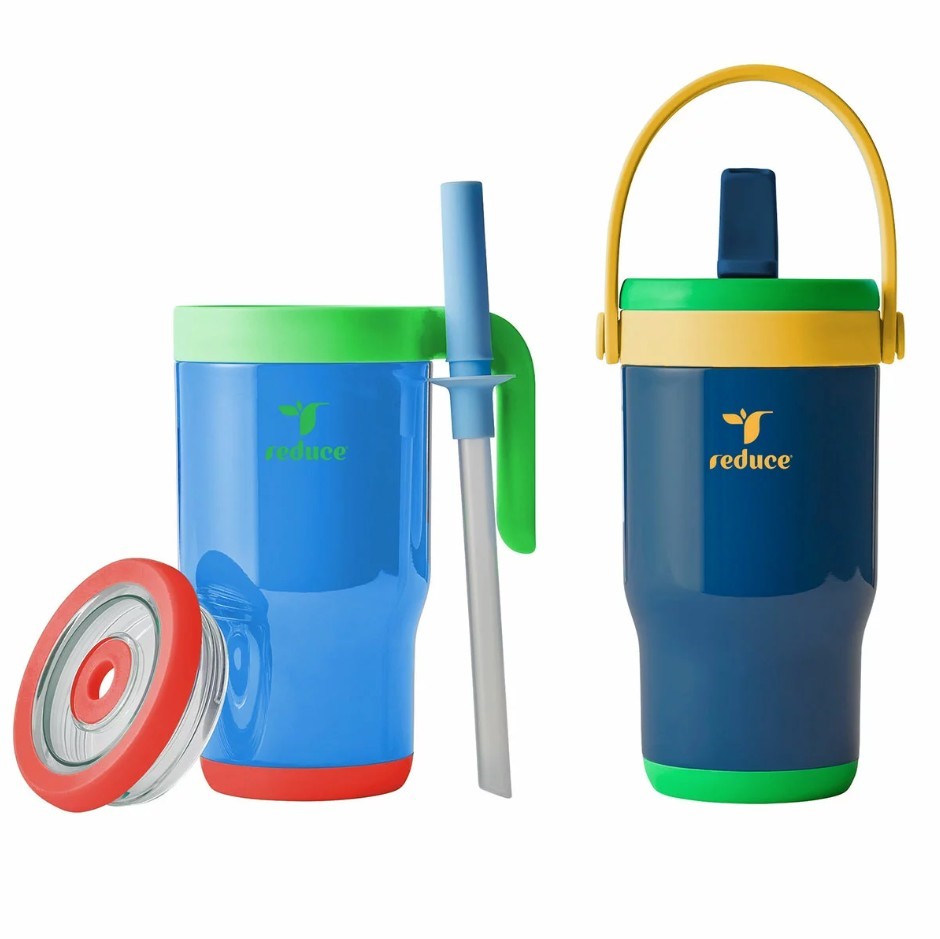 REDUCE Kids Chiller Go Insulated Cups, 414ml, Blue & Green.