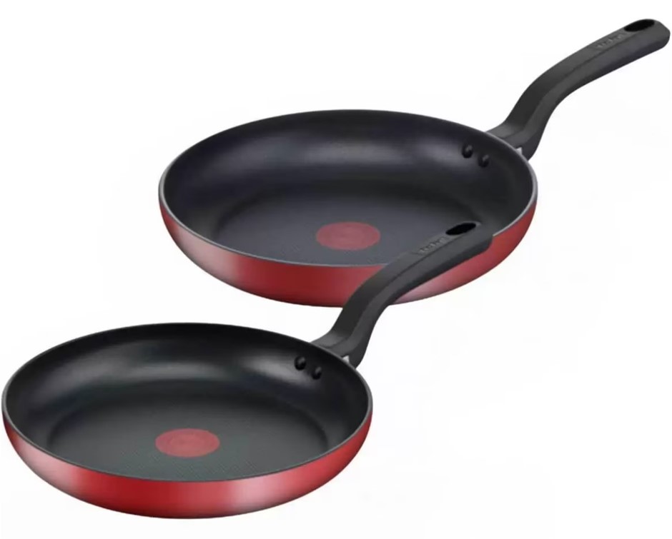 TEFAL 2pc Red Delight Frypan Set, 24cm & 28cm. N.B: Minor use & not in orig