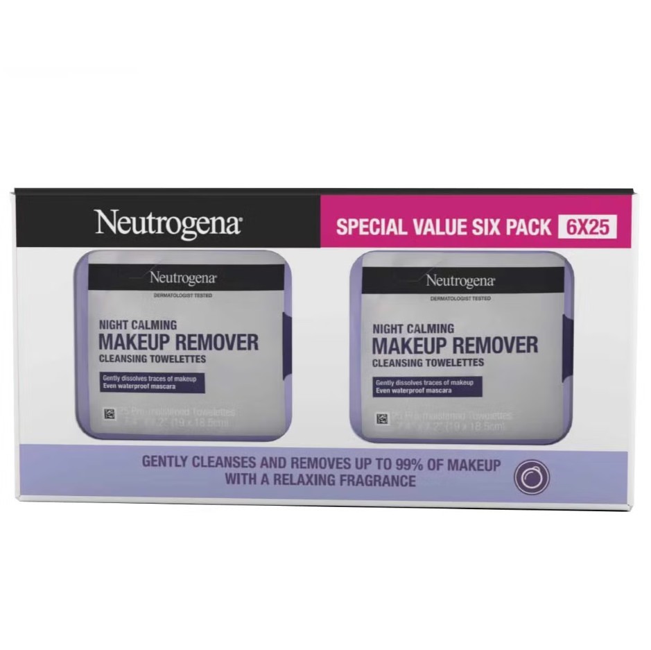 NEUTROGENA Makeup Remover Night Calming Wipes (Box of 6 Packs x 25pc). N.B: