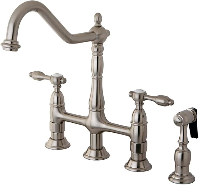 KINGSTON Brass KS1278TALBS Tudor 8 Inch Center Kitchen Faucet With Brass Sp