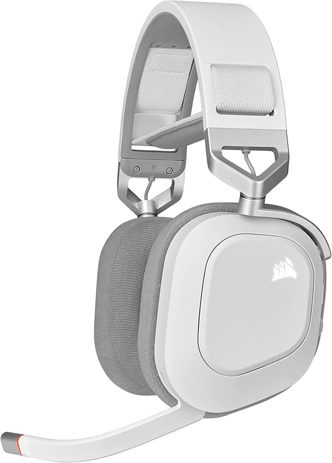 CORSAIR HS80 RGB Wireless Premium Gaming Headset with Spatial Audio, White,