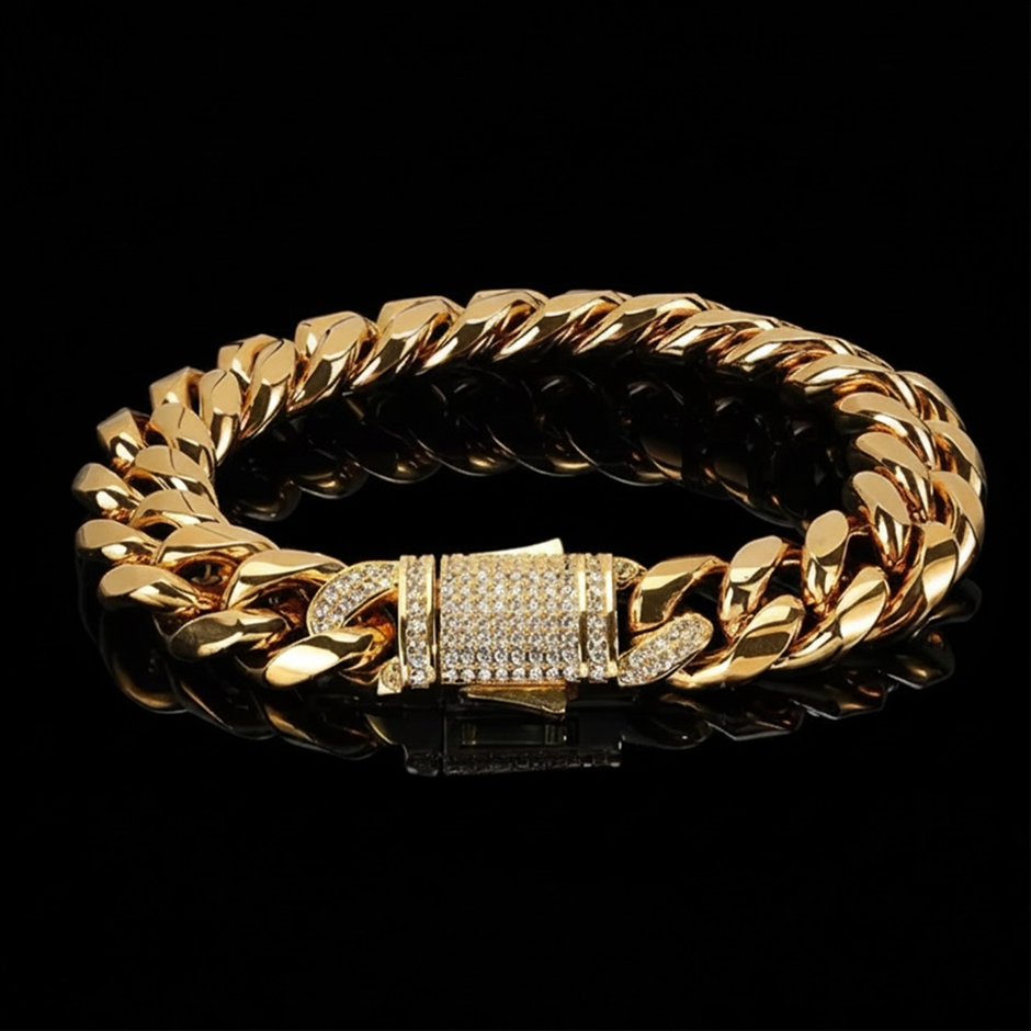 18K Gold-Filled Cuban Chain Bracelet with AAA+ Cubic Zirconia's- 10MM-19cm