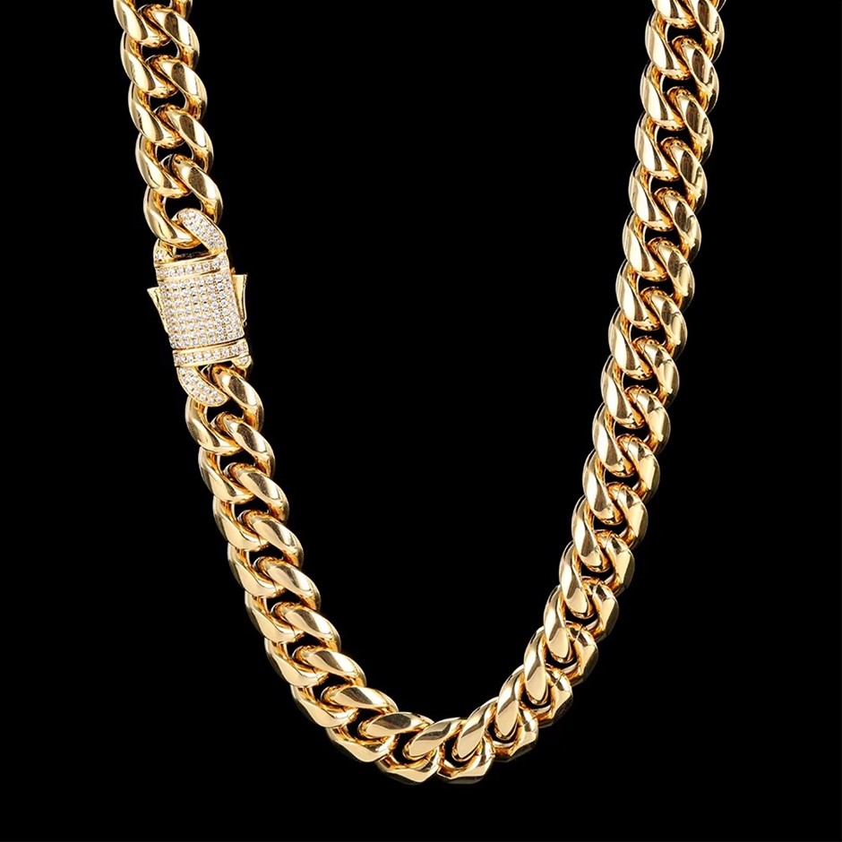 18K Gold-Filled Cuban Chain Necklace with AAA+ Cubic Zirconia's-12MM-55.8cm