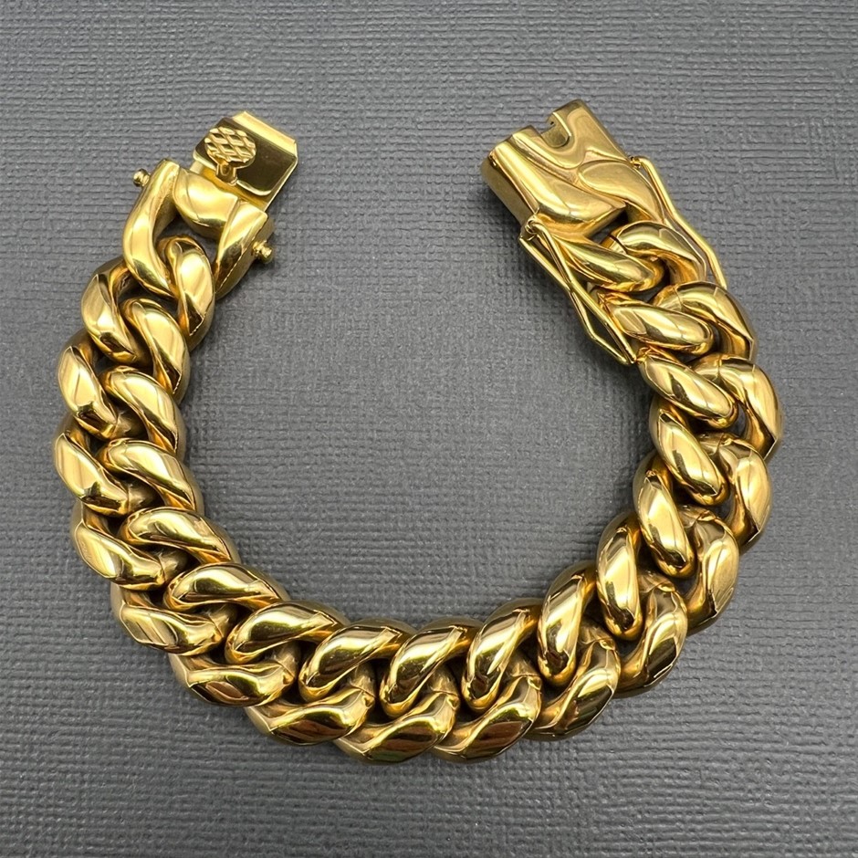 18K Gold-Filled Cuban Curb Chain Bracelet, 16MM Wide - 19cm