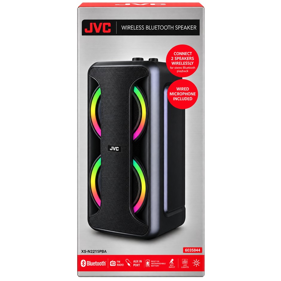 JVC Wireless Bluetooth Speaker with 1 Wired Microphone, Black (20cm x 19cm