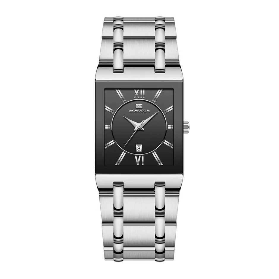 Men Stainless Steel Quartz Watch with Date Calendar - Silver