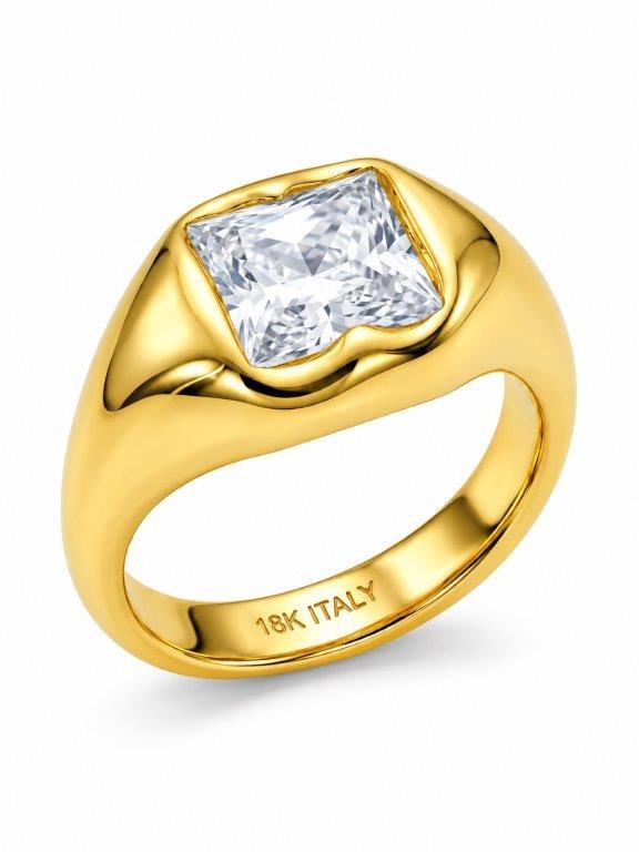 18K/ITALY Yellow Gold BondedRing -Emerald Cut -Quality Guarantee-7US-Bonus