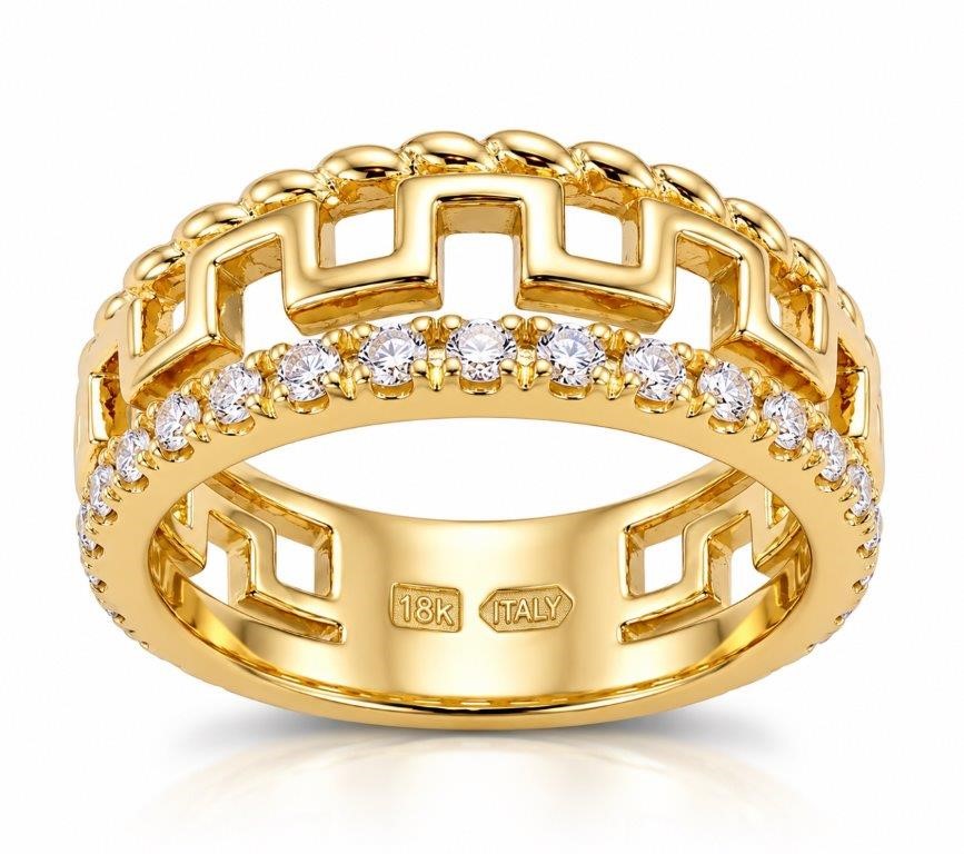 18K/ITALY  Yellow Gold BondedRing -Quality Guarantee-8 US-Bonus Gift