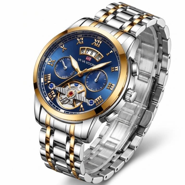 Jewelz Merchants Luxury Men’s Two-Tone Watch – Blue Dial, Gold & Silver