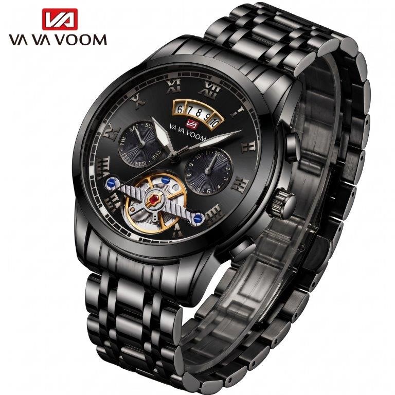 Jewelz Merchants Luxury Men’s Black Watch – Multi-Function Dial