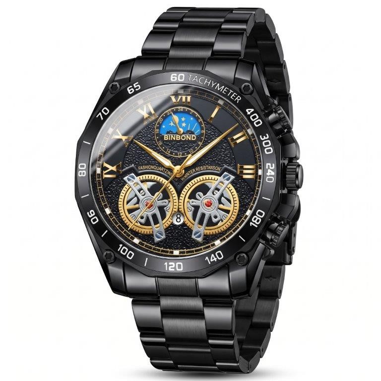 Jewelz Merchants Men’s Luxury Black Watch – Black Detail Dial