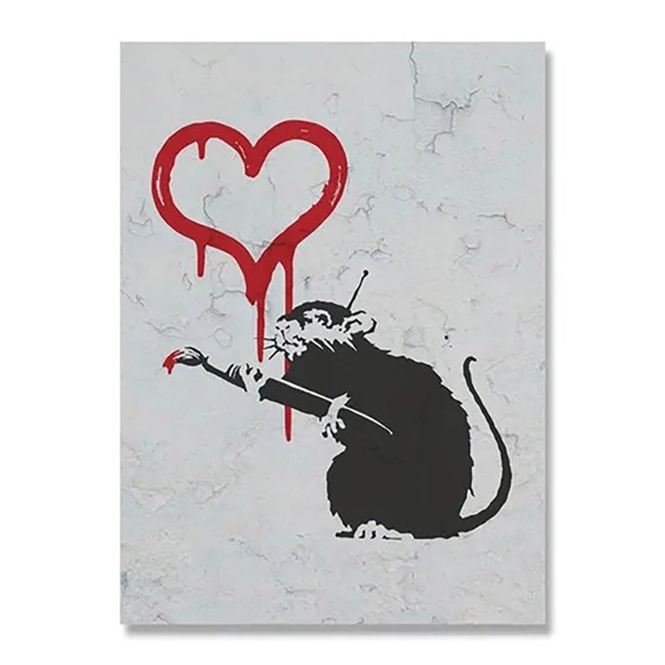 After Banksy "LOVE RAT" 2004 Canvas Print.