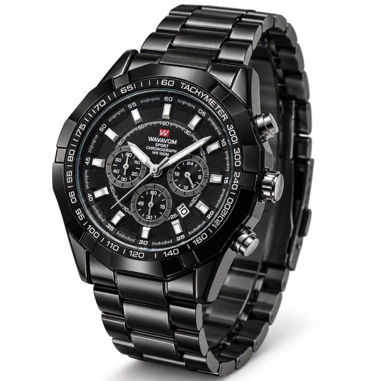 Jewelz Merchants Men’s Luxury Black Stainless Steel Chronograph