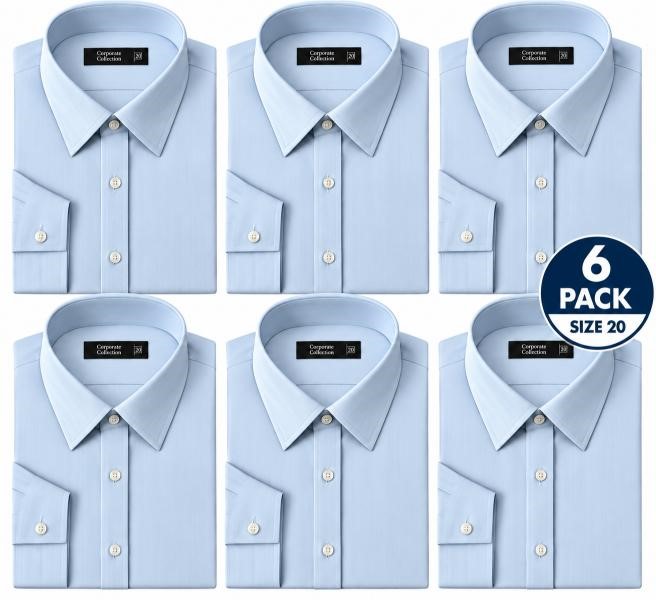 6 PACK Ladies Medium Sleeve Business Shirt, Plain Blue, Size 20