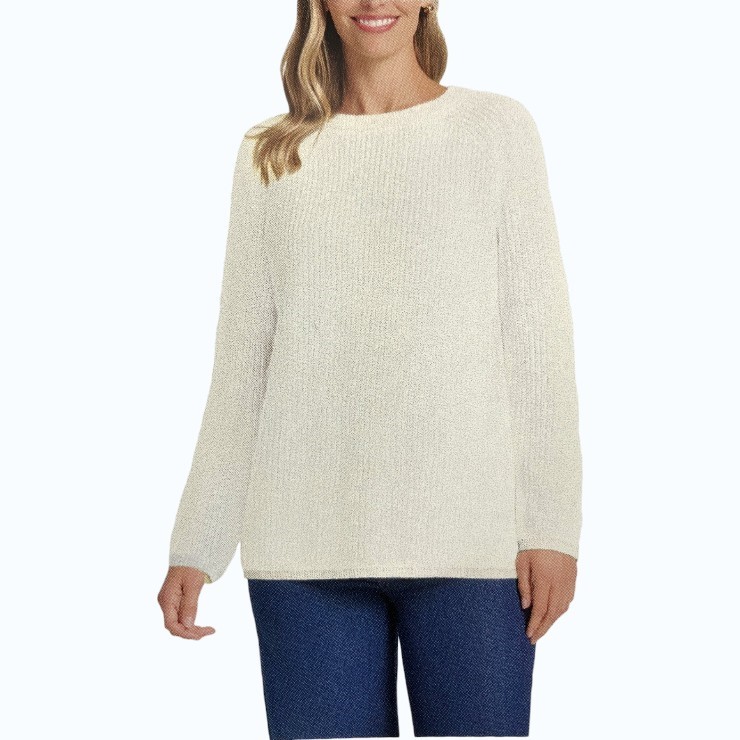 MATTY M Women's Rib Sweater, Size L, 60% Cotton, Ivory.