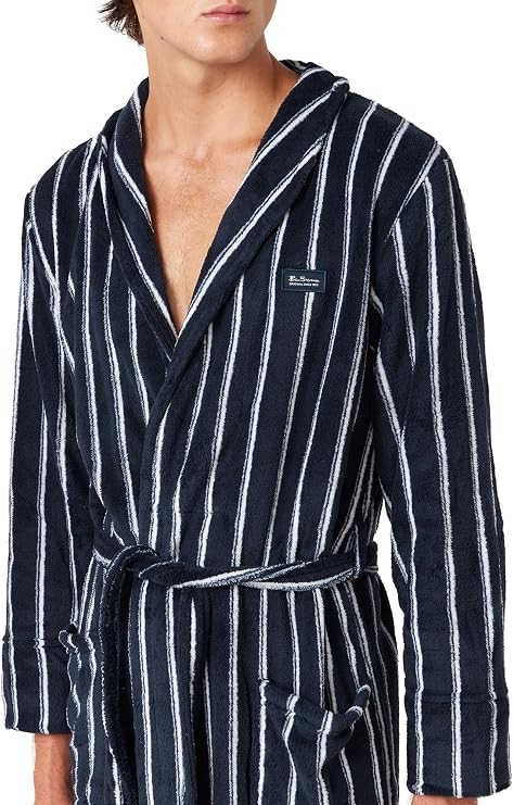 Ben Sherman Men's Raven Fleece Robe, Navy/White, Medium