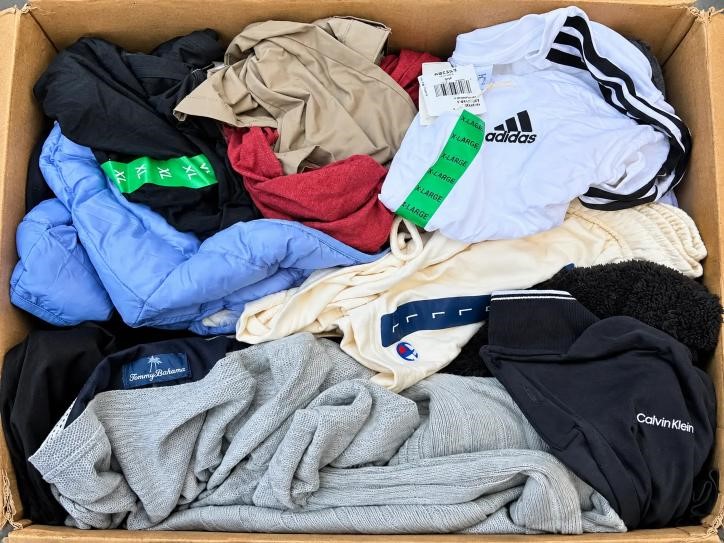 1 BOX of Assorted Clothing: Champion, Adidas, Calvin Klein and etc. NB: Var