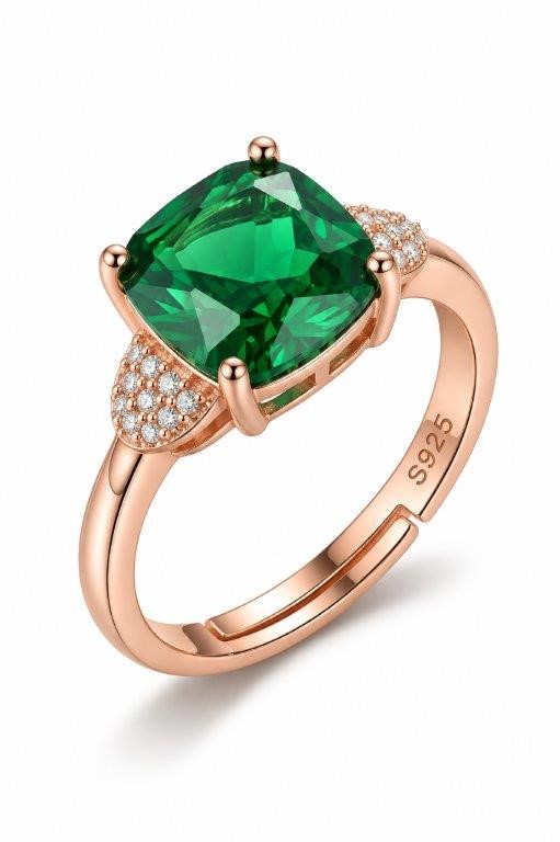 925 Sterling Silver Green Princess Cut Ring Simulated Diamonds