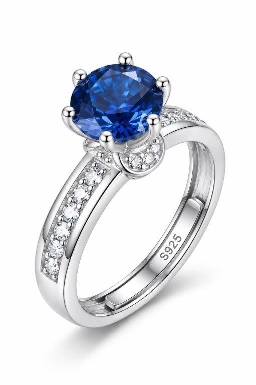 925 Sterling Silver Blue Rounded Brilliant Cut Ring Simulated Diamonds