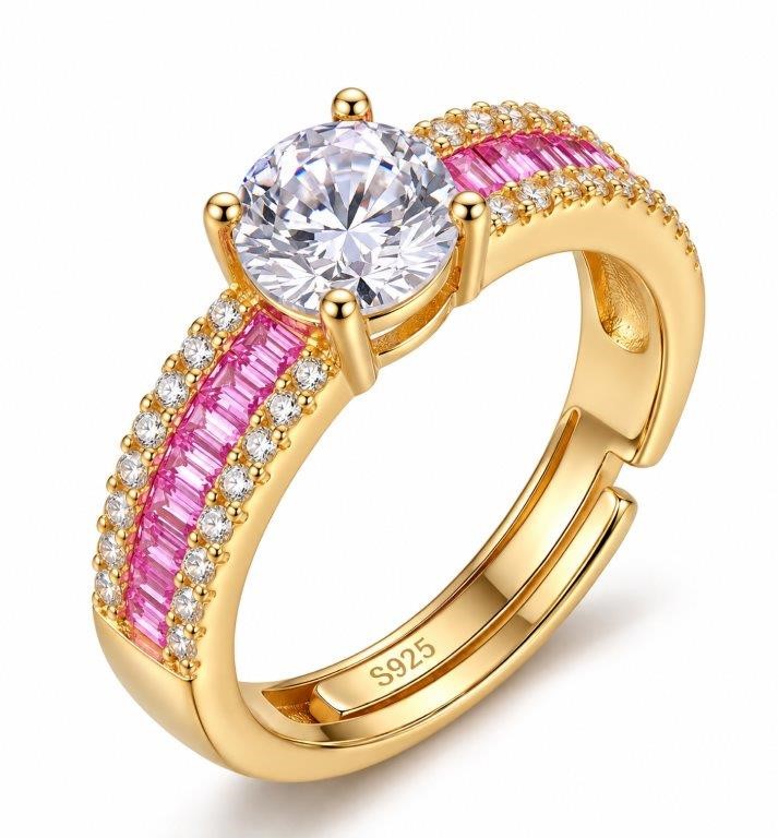 925 Sterling Silver Pink And White Ring Simulated Diamonds