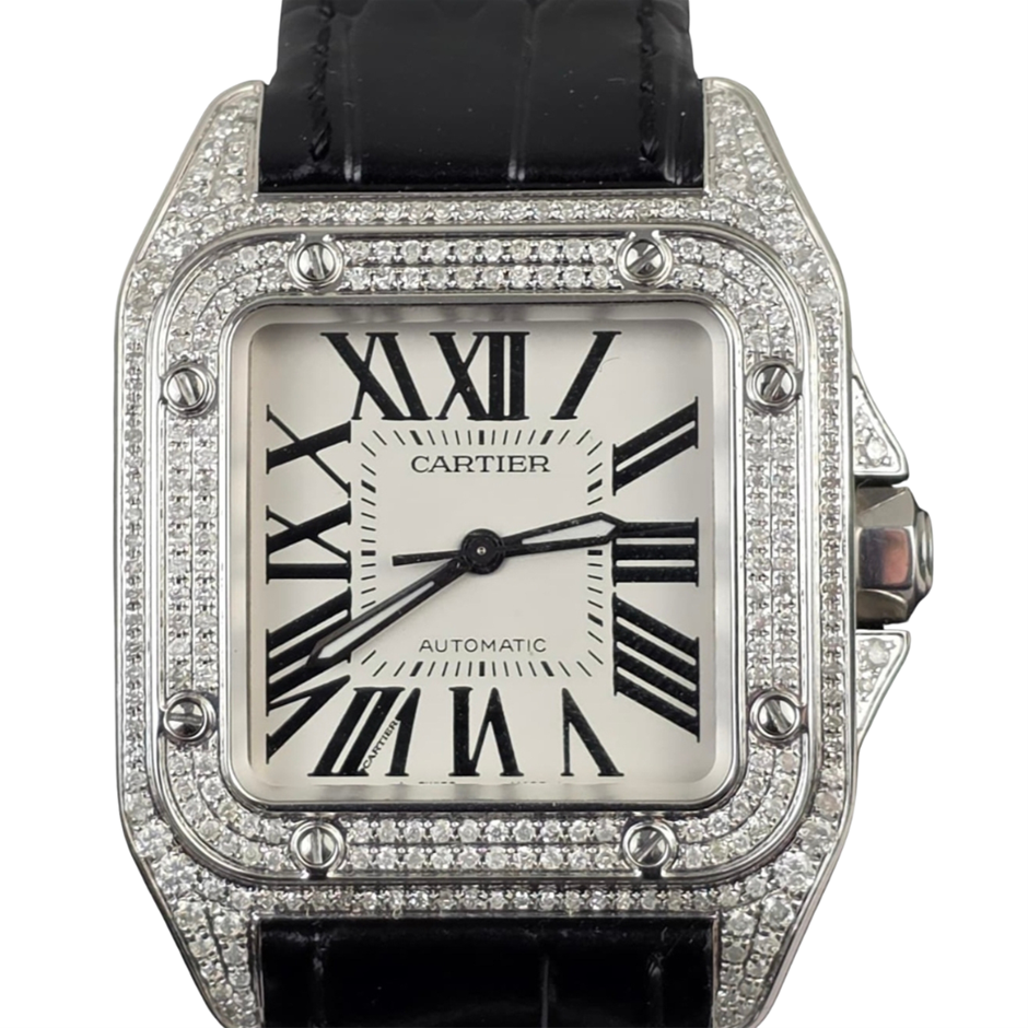 CARTIER SANTOS 100 AUTOMATIC 33MM STEEL & AFTERMARKET DIAMOND WXO COA