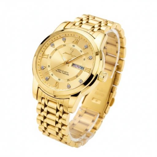 POEDAGAR Men's Blue Dial Two-Tone Day Date Quartz Watch