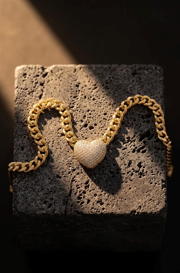 18KGF/Italy Stamped Yellow Gold Bonded Chain & Heart Pendant -54cm