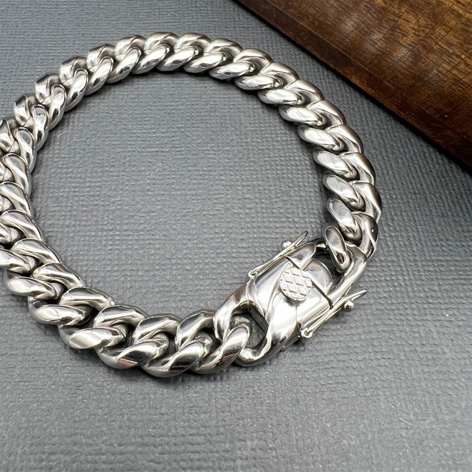 Silver-Filled Cuban Curb Chain Bracelet, 10MM Wide - 17.8cm