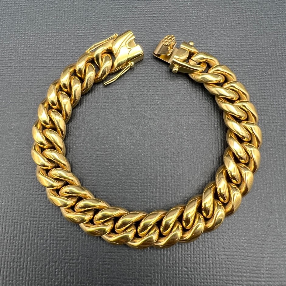 18K Gold-Filled Cuban Curb Chain Bracelet, 12MM Wide - 17.8cm