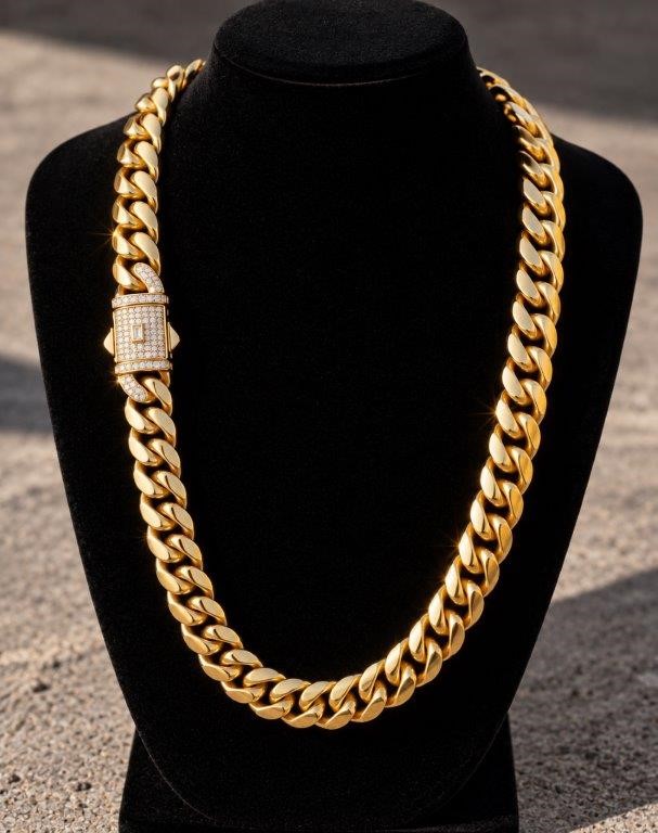 14K-Stamped Yellow Gold Bonded Cuban Chain -55cm-12mm-Bonus Gift