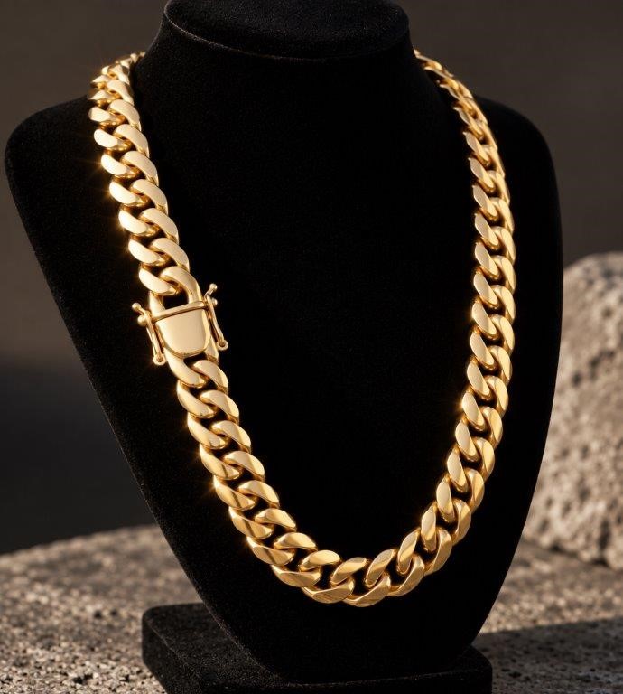 18K-Stamped Yellow Gold Bonded Cuban Chain -55cm-15mm-Bonus Gift