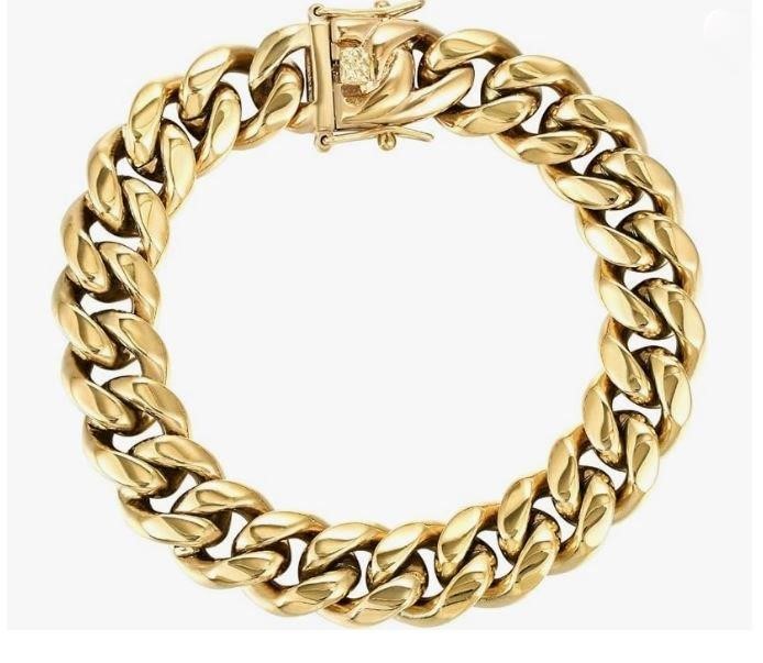 18K-Stamped Yellow Gold Bonded Cuban Bracelet -19cm-12mm-Bonus Gift