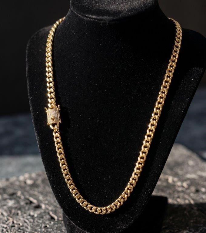 14K-Stamped Yellow Gold Bonded Cuban Chain -55cm-6mm-Bonus Gift