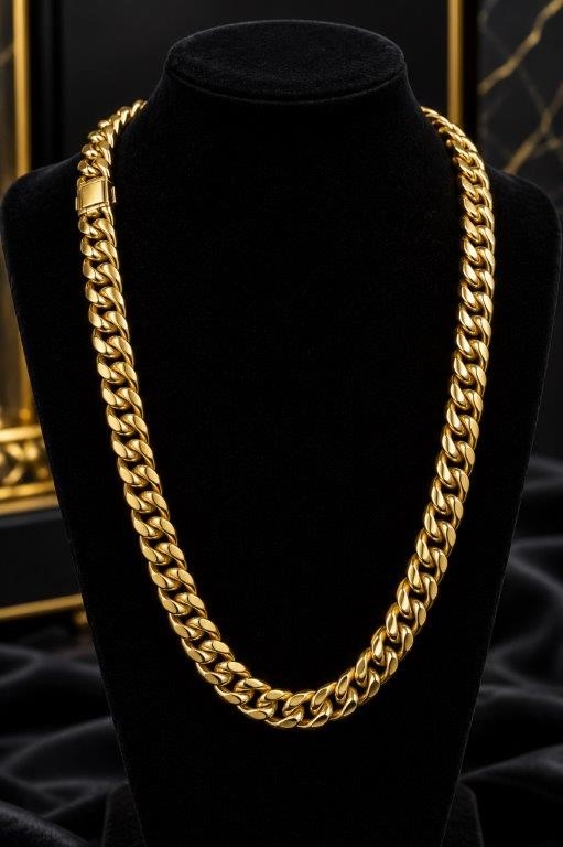 Men’s Luxury Miami Cuban Chain -PVD Gold Plated Stainless Steel-55cm