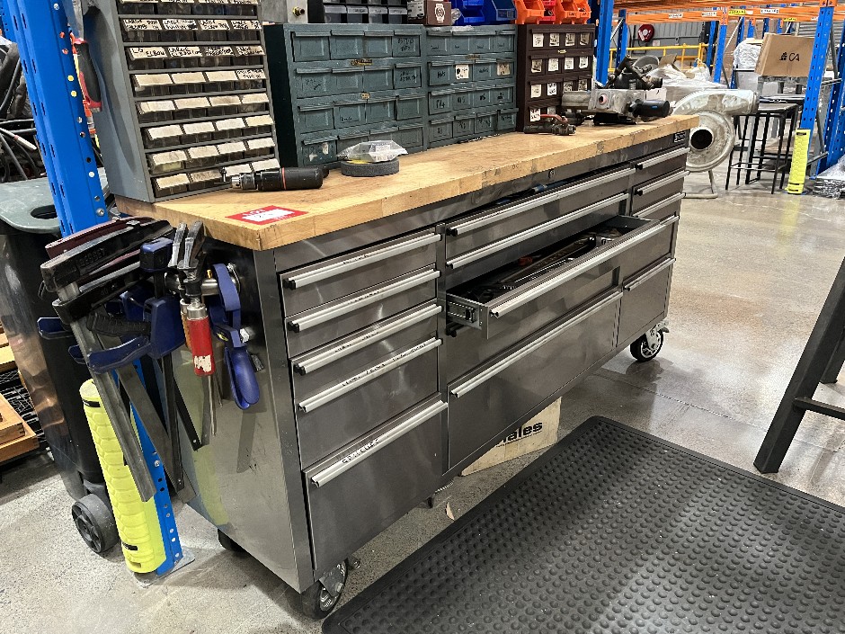 Stainless Steel Mobile Workbench With Tool Trolley And Timber Top