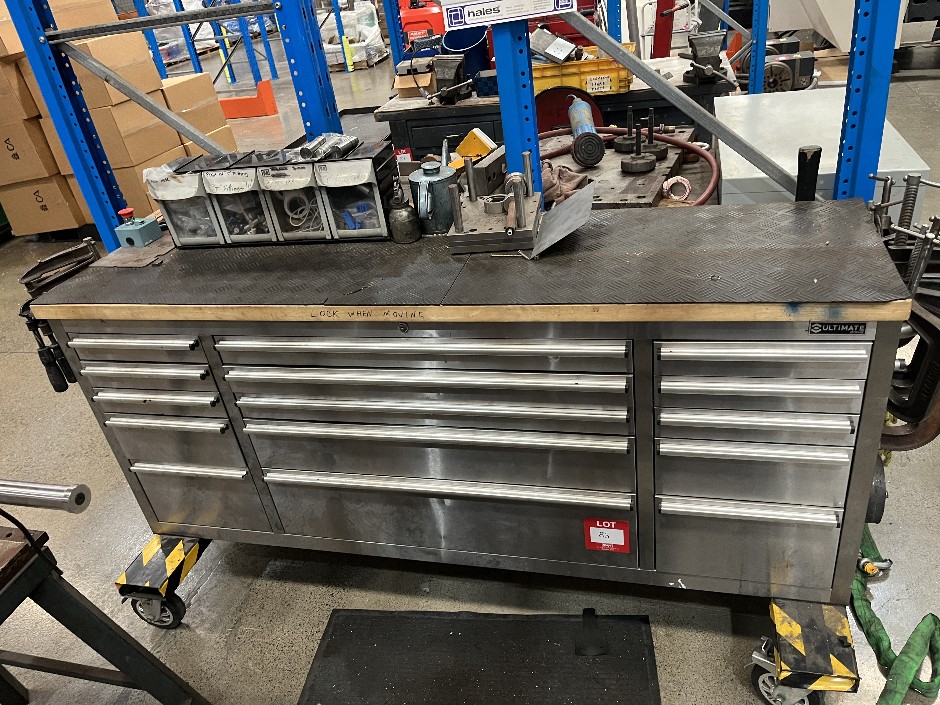 <p>Stainless Steel Mobile Workbench With Tool Trolley And Timber Top</p>