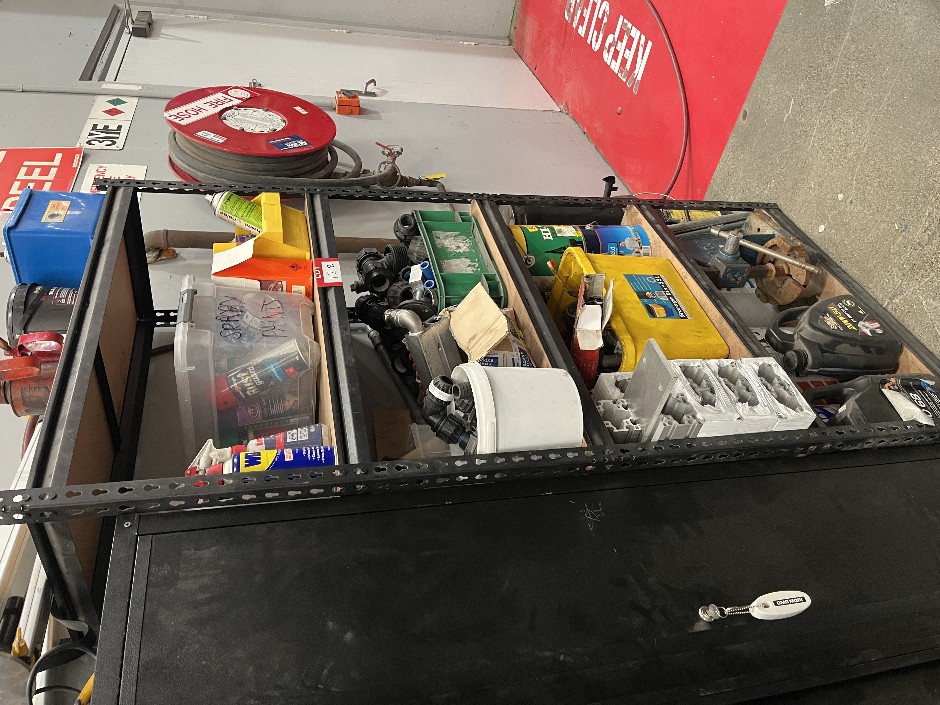 <p>5 Tier Shelving Unit Including Arbour Press, Air Manifold Block, Fixture