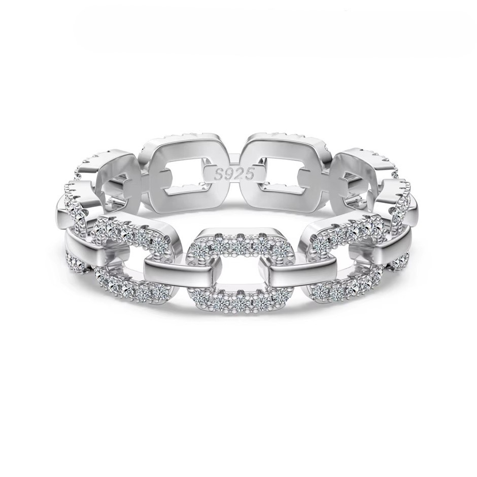 0.40ct Lab Created Moissanite 925 Sterling Silver Link Ring - Size 9
