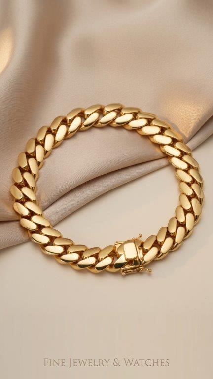 18k/Italy Yellow Gold Bonded Cuban Bracelet - 8.8mm-7.5inch
