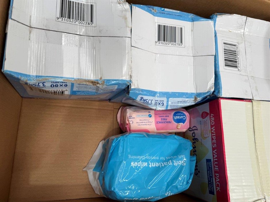 Assorted Box of Baby Wipes. NB: May have damaged packaging.