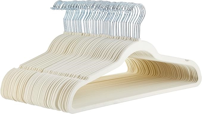 2 x AMAZON BASICS Slim, Velvet, Non-Slip Suit Clothes Hangers, Ivory/Silver