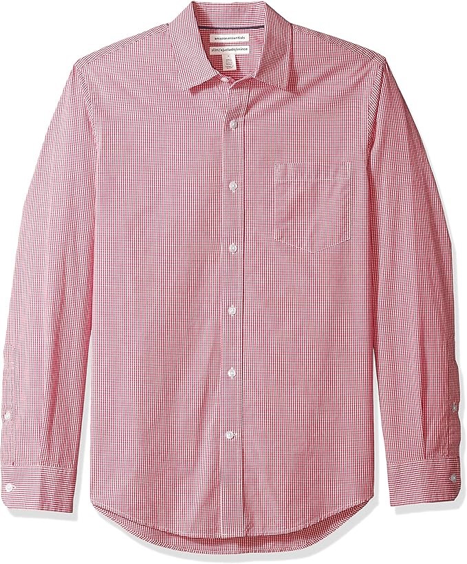 2 x AMAZON ESSENTIALS Men's Slim-Fit LS Poplin Shirt, Size L, Red Gingham,