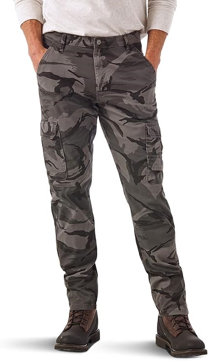 WRANGLER Authentics Men's Tapered Cargo Pant, 29W x 30L, Grey Camo, 10ZM6SY