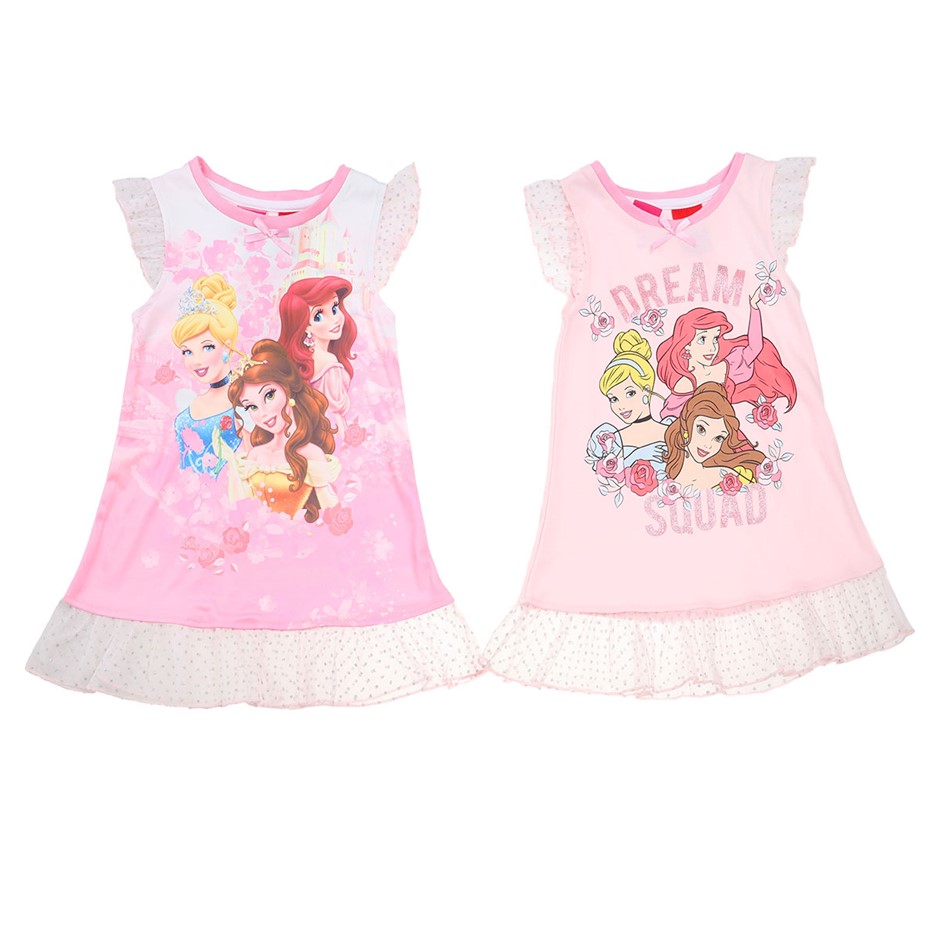 DISNEY Girl's 2pk Nighties, Size 5, Polyester/Cotton, Princess Pink. Buyer