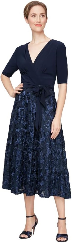 ALEX EVENINGS Women's T-Length Dress, Size 6 (AU10), Navy, 1121465. Buyers