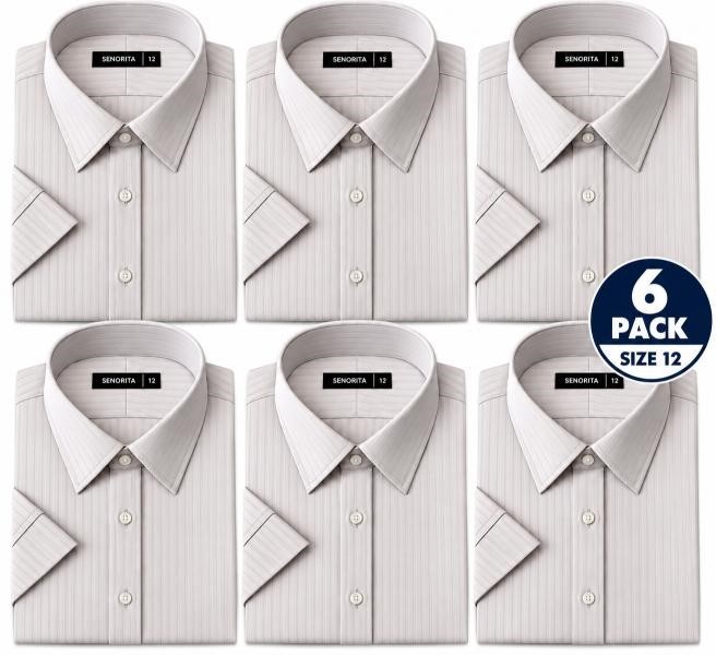 6 PACK Ladies Medium Sleeve Business Shirt, Grey, Size 12