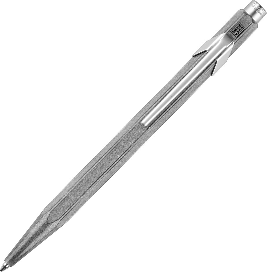 CARAN D'Ache 849 Premium Line Ballpoint Pen, Blue Ink, Silver. Buyers Note