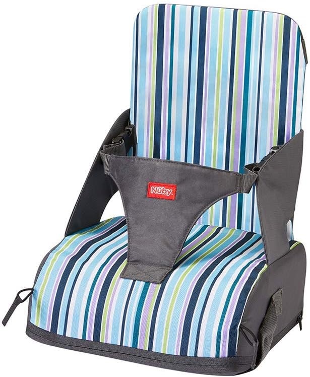 NUBY Compact Foldable Travel Booster Seat with Storage Pocket, 6M+, Stripes